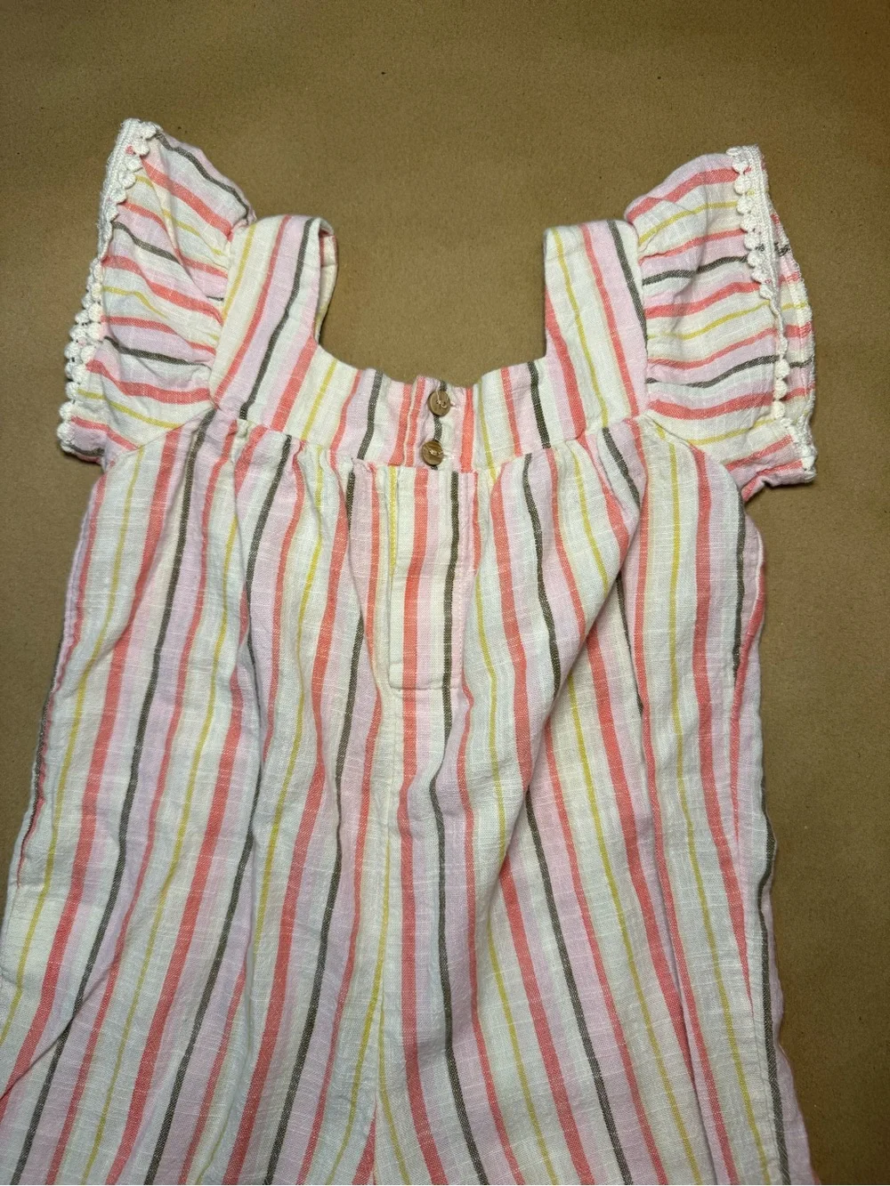 Striped Pink & Yellow Cotton Baby Romper